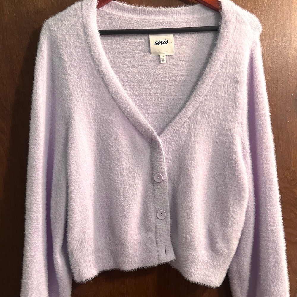 Aerie Soft Lilac Fuzzy Cardigan